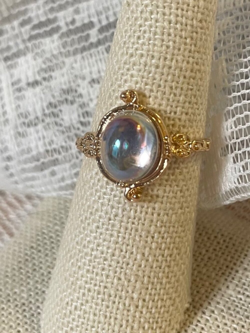 Gold Tone Moonstone Celestial Ring S 6.5